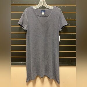 NWT Basic Editions Blue White Striped Short Sleeve Midi Dress Size S